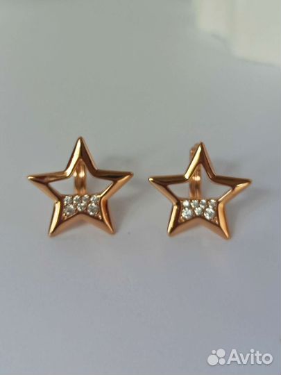 Серьги, золочение, цирконы