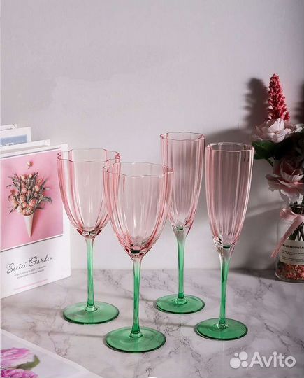 Винтажные Бокалы для вина шампанского Pink flower