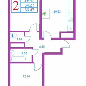 2-к. квартира, 66,5 м², 4/17 эт.