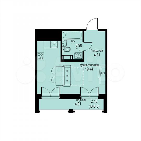 Квартира-студия, 30,6 м², 7/12 эт.
