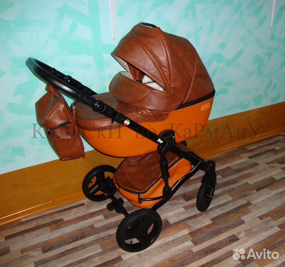 Кожаная польская коляска 2 в 1(идеальное сост)