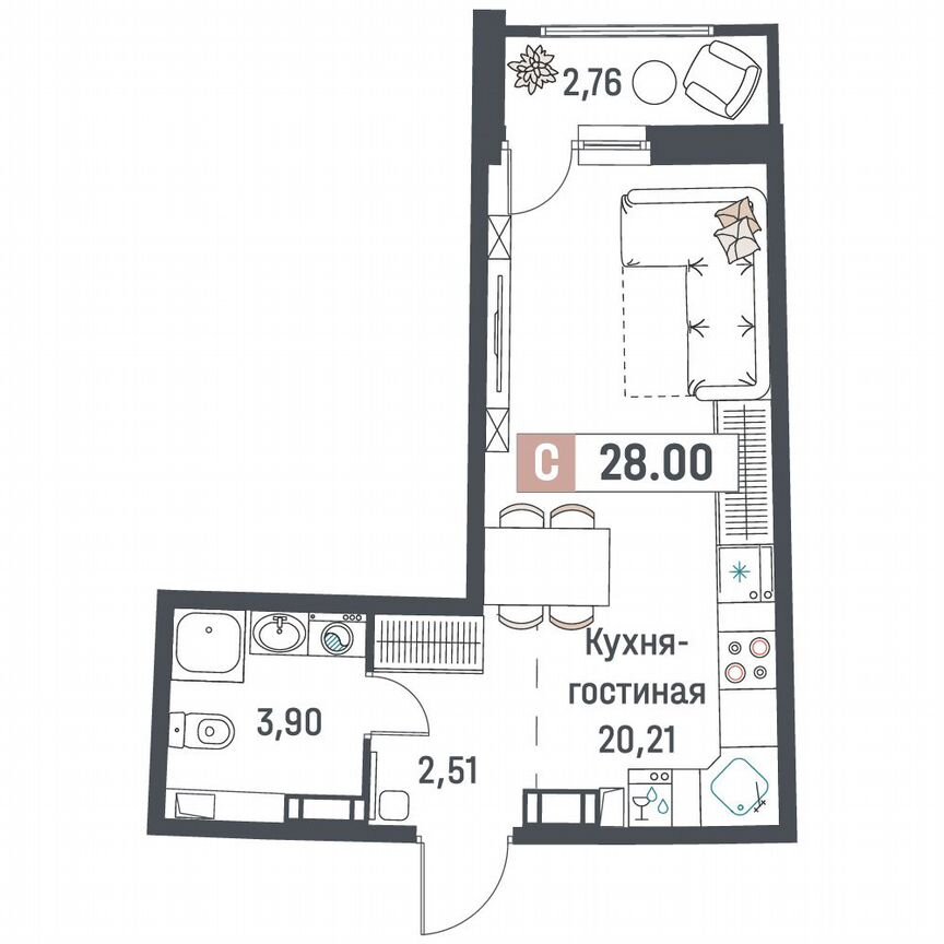 Квартира-студия, 28 м², 12/18 эт.