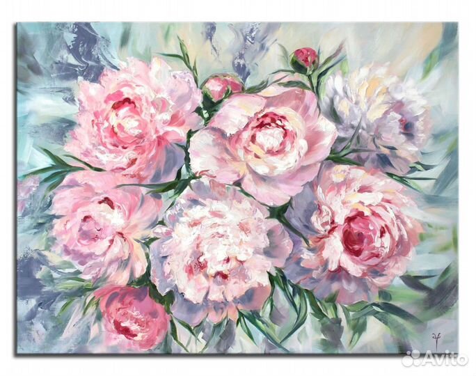 Интерьерная картина маслом пионы цветы