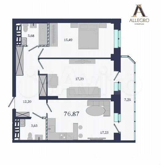 2-к. квартира, 76,9 м², 19/19 эт.