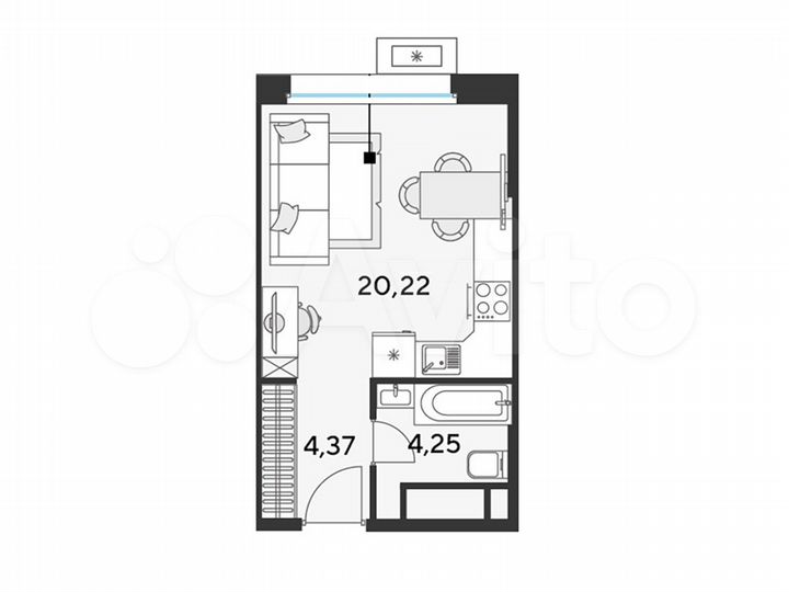 Квартира-студия, 28,8 м², 22/25 эт.