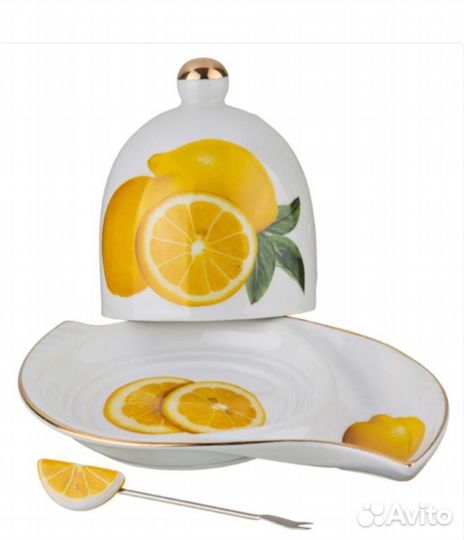 Лимонница с крышкой и вилкой, керамика