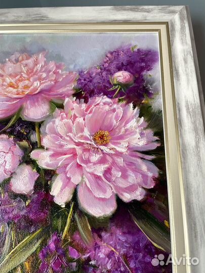 Картина маслом Букет с Пионами и Сиренью