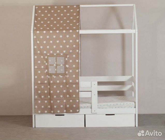 Комплект Крыша и шторки на кровать домик (Хлопок)