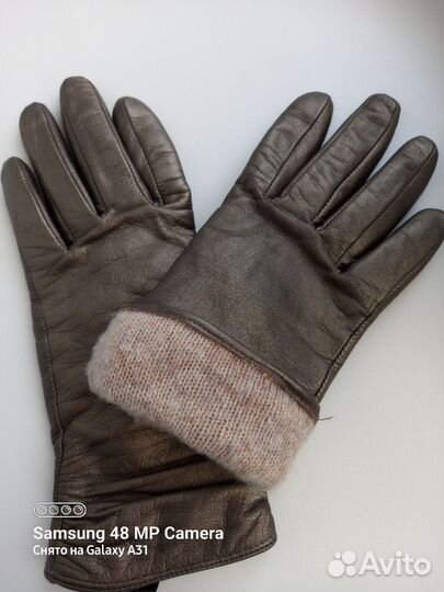 Перчатки кожа. Цвет металик.размер 7.5