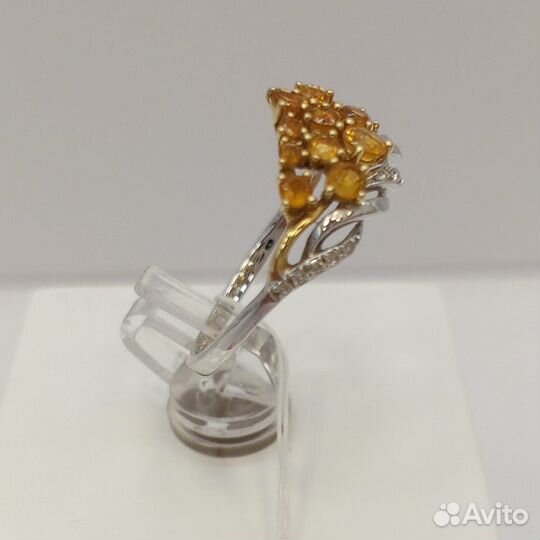 Кольцо, Золото белое 585. Вставка:Бр кр17 3/3,Кору