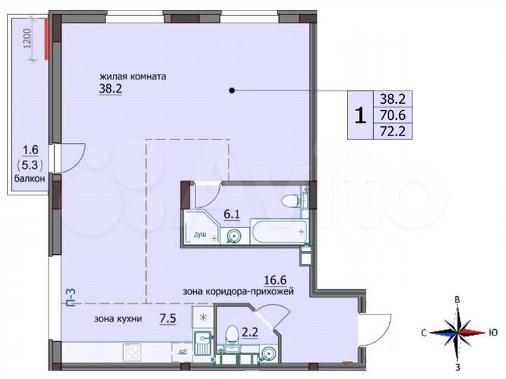 3-к. квартира, 72,2 м², 7/8 эт.