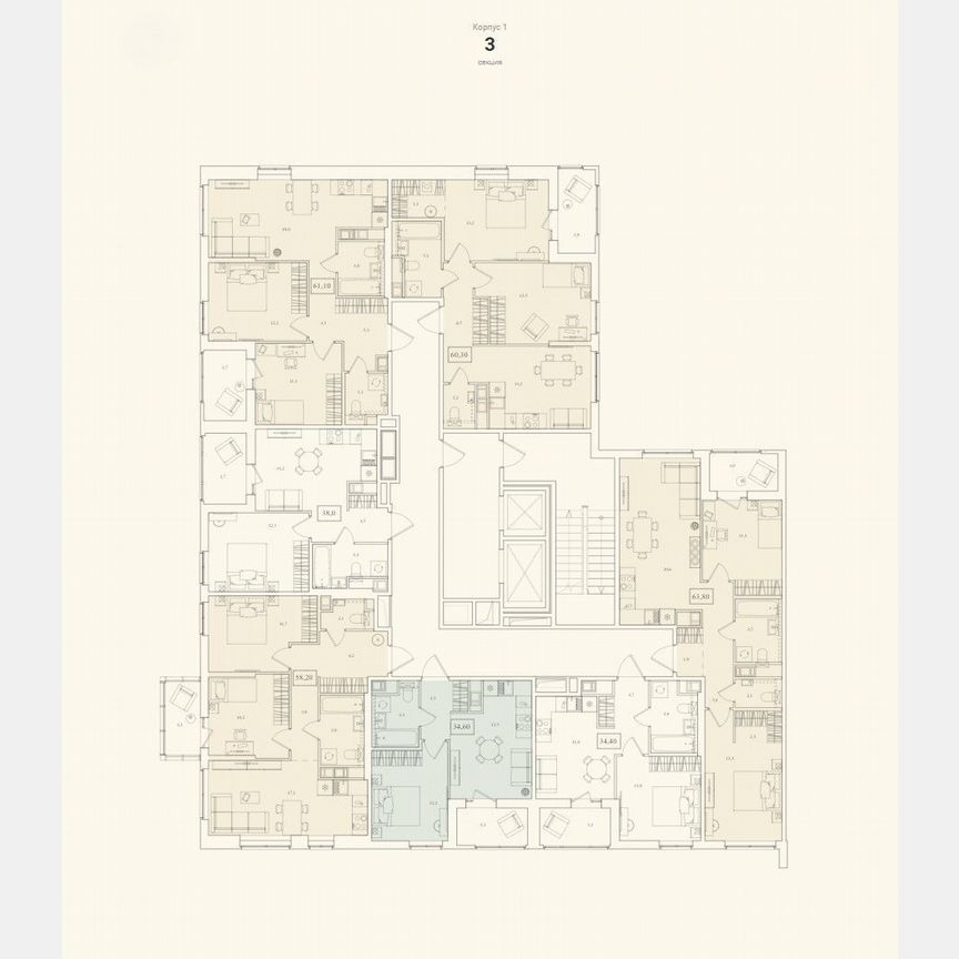 2-к. квартира, 60,3 м², 12/12 эт.