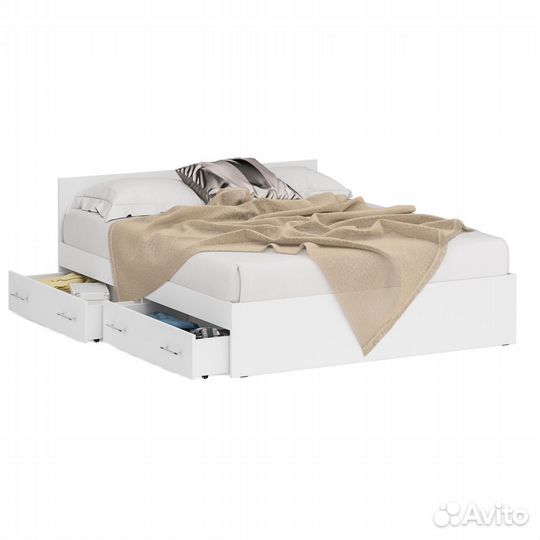 Кровать белая с ящиками Стандарт 1600, цвет белый, шхгхв 163,5х203,5х70 см., сп.м. 1600х2000 мм., бе
