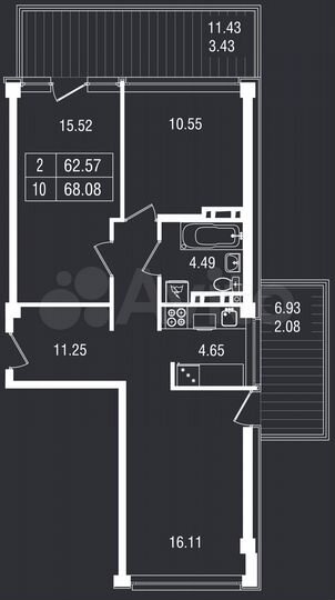 3-к. апартаменты, 68,1 м², 2/8 эт.