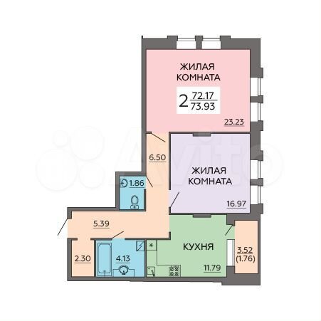 2-к. квартира, 73,9 м², 2/21 эт.