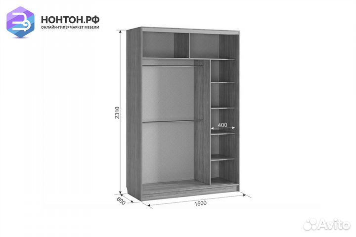 Шкаф-купе Гранд 1-600 цветы 2 дуб млечный