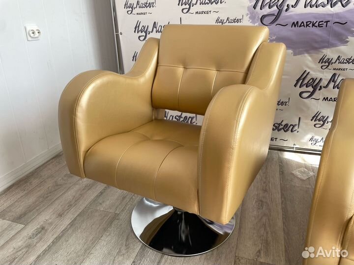 Парикмахерское кресло Волна на диске и мойка золот