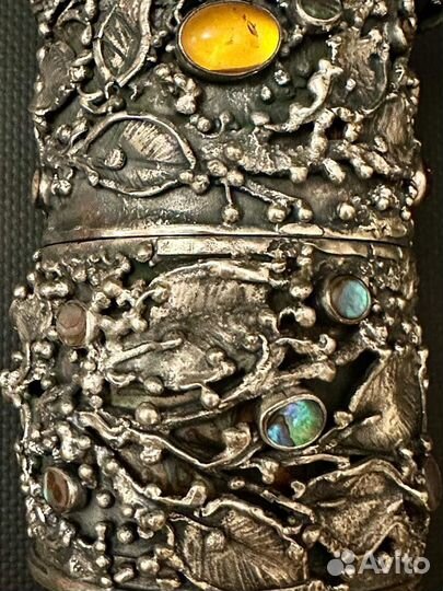 Шкатулка серебро, янтарь, перламутр