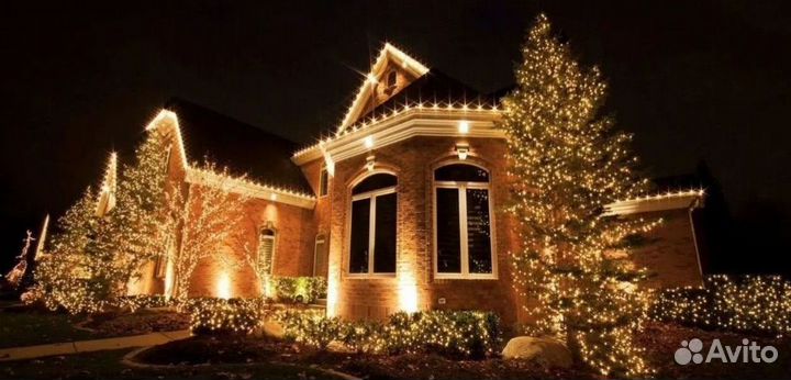 Украшение дома гирляндой