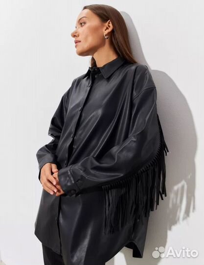 Рубашка экокожа с бахромой Zara