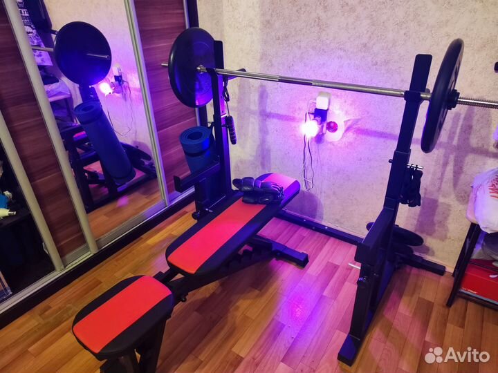 Скамья для жима со страховкой и штанга прямая 70кг