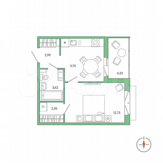 1-к. квартира, 33,8 м², 7/11 эт.