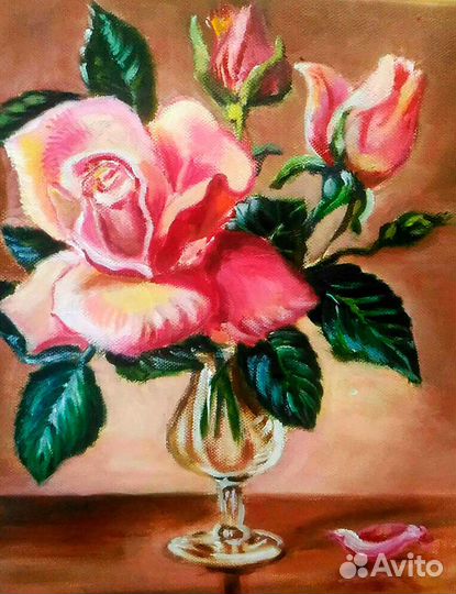 Картина маслом с розами 