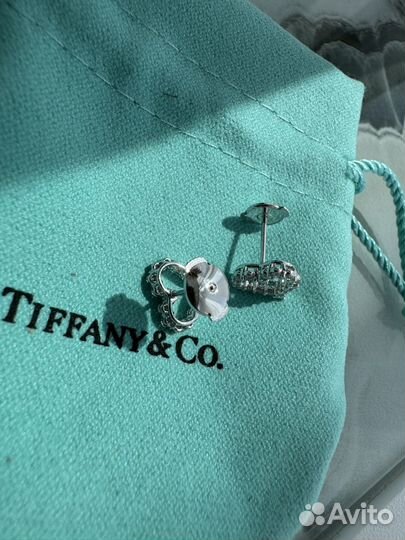 Tiffany сердечки золотые серьги с бриллиантами