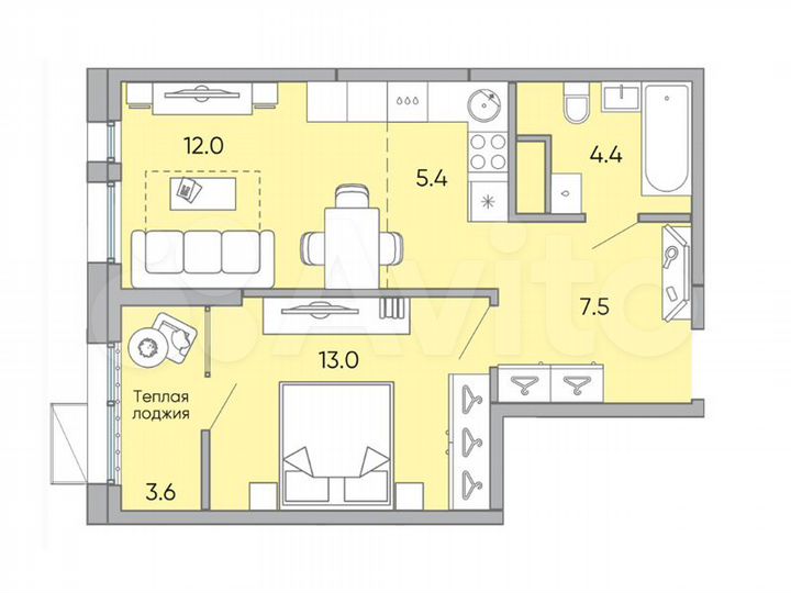 2-к. квартира, 45,9 м², 18/18 эт.