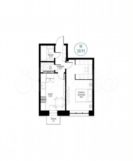 1-к. квартира, 46 м², 5/6 эт.