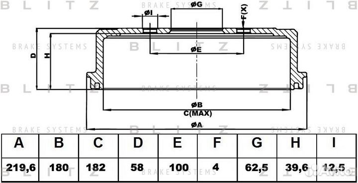 Барабан тормозной зад BT0102 Blitz