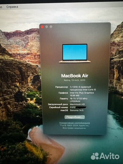 Apple macbookAir 13 2020 Core-i5 16gb 512gb