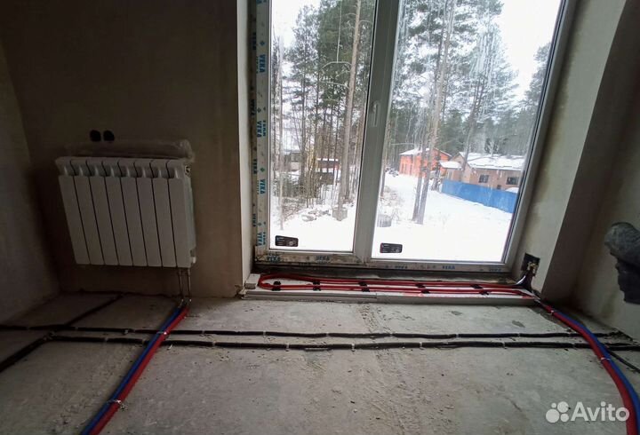 Водяной теплый пол, монтаж отопления, сантехник