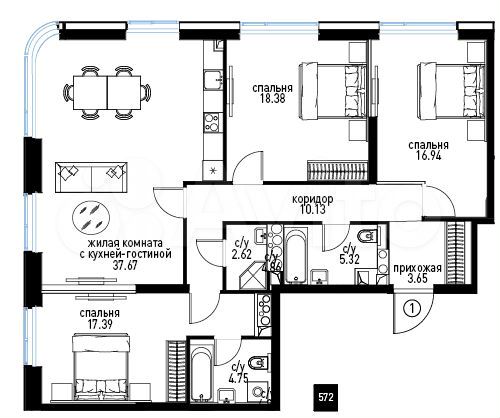 4-к. квартира, 117,9 м², 26/28 эт.