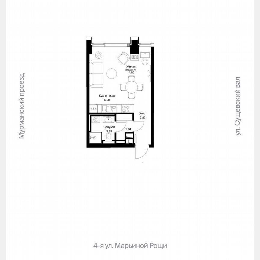 Квартира-студия, 30 м², 9/55 эт.