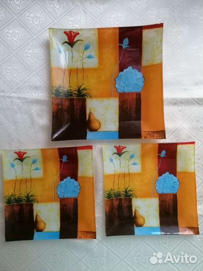 Набор квадратных тарелок, стекло