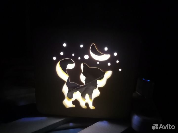 Ночник кошечка из дерева