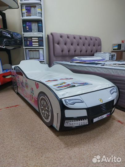 Кровать машина детская Турбо белая 2