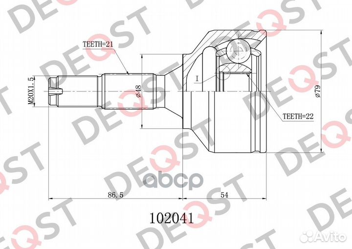 ШРУС peugeot 206 1.1-1.4 98- нар. 102041 deqst