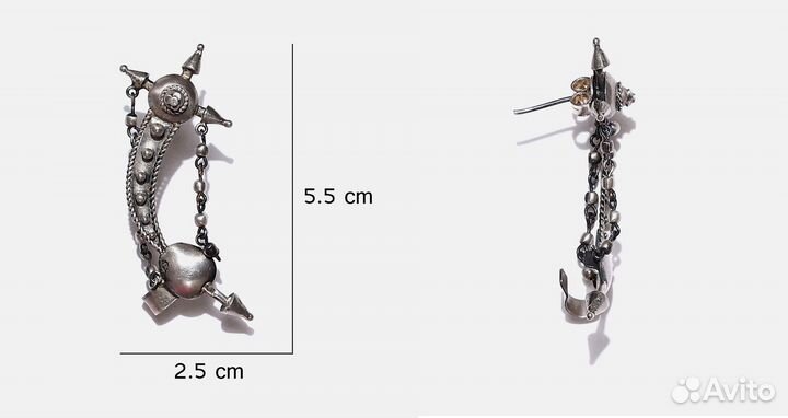 Серьги шипы трайбл ретро этно восток экзотика сере