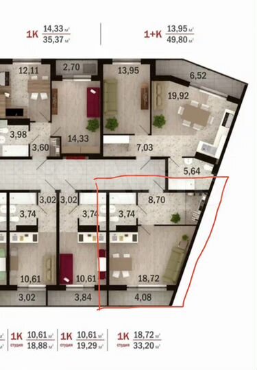 Квартира-студия, 33,2 м², 7/14 эт.
