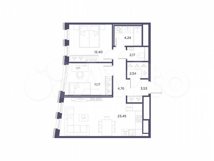 2-к. квартира, 64,3 м², 4/10 эт.