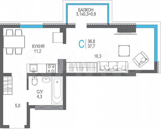1-к. квартира, 37,7 м², 3/13 эт.