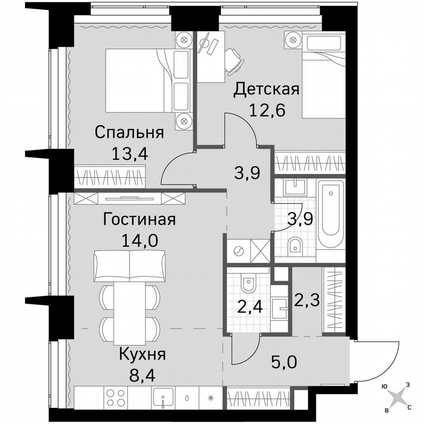 2-к. квартира, 65,9 м², 26/60 эт.