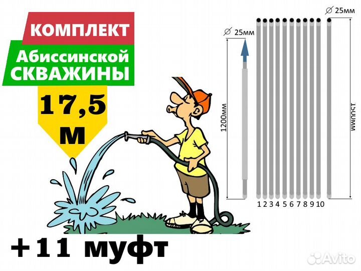 Комплект для абиссинской скважины 17,5м вгп D25мм