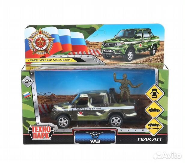 Машинка УАЗ пикап с солдатиком Технопарк
