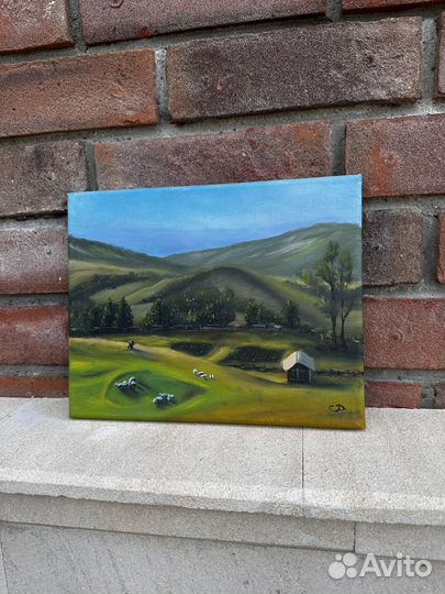 Картина маслом: Зеленые Пастбища