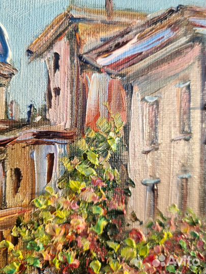 Картина маслом пейзаж маслом домики южный город