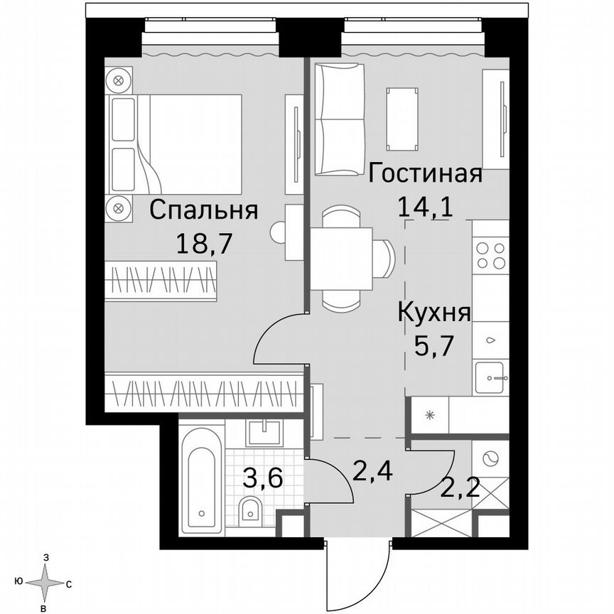 1-к. квартира, 46,7 м², 22/49 эт.