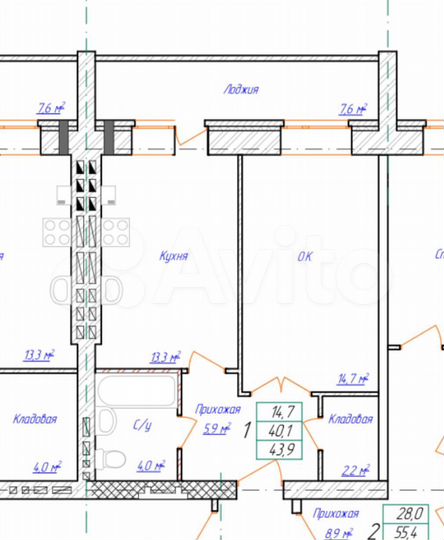 1-к. квартира, 47,7 м², 9/9 эт.